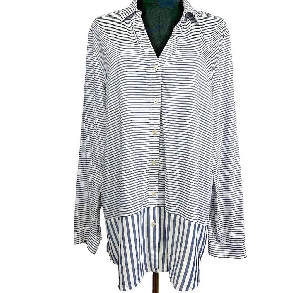 J Jill Tunic Size M Top Nautical Striped Contrasting bottom, Lightweight Coastal